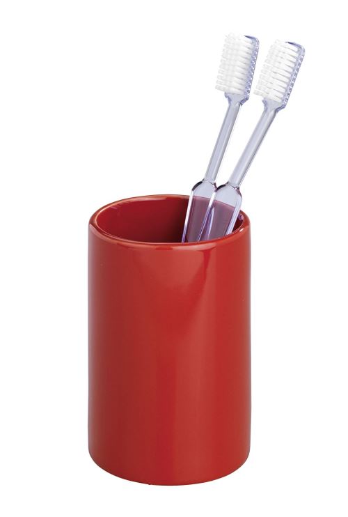 Wenko 19270100 Polaris Gobelet à Brosse à Dents Céramique Rouge Dimensions 7,5 x 7,5 x 16 cm