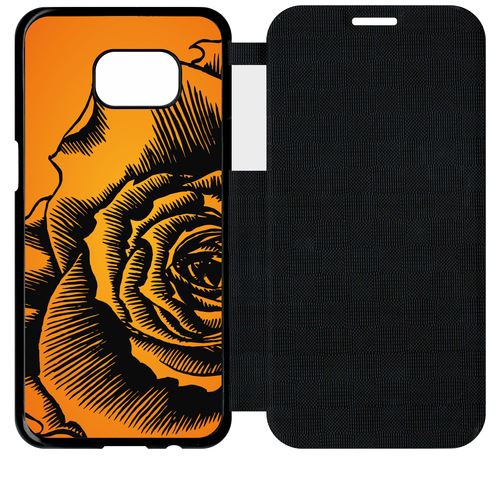 Etui À Rabat Flip Flap Samsung Galaxy S7 Edge Fleur Fond Fond Orange