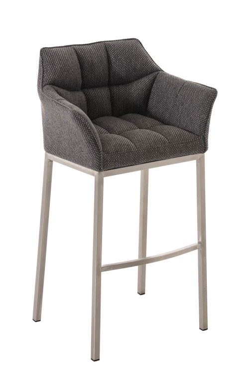 CLP - Tabouret de bar Damaso tissu gris titane Acier affin&eacute;