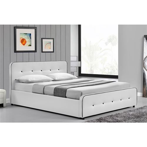 Lit London - Structure de lit capitonnée Blanc avec coffre de rangement intégré - 160x200 cm CONCEPT USINE