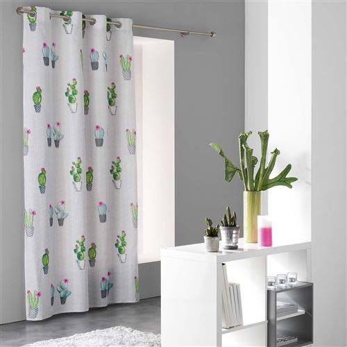 rideau a oeillets 140 x 240 cm microfibre imprimee cactus spirit