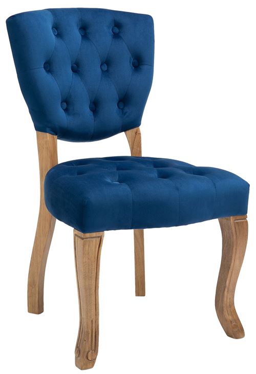Chaise de salle à manger Elysa en Velours avec Piètement en bois de caoutchouc , Bleu/Antique clair
