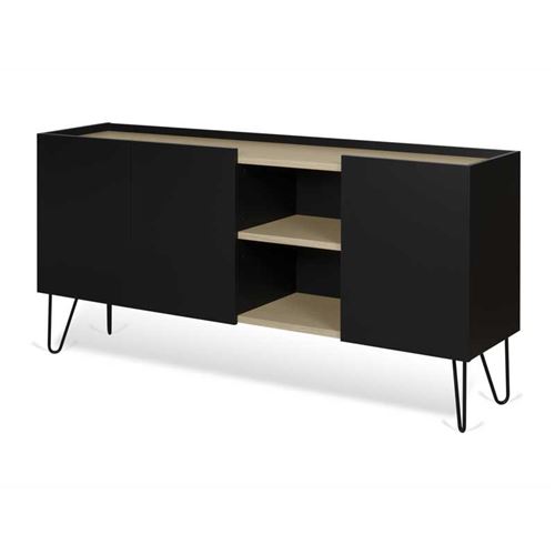 Buffet 3 portes 2 niches Noir/Chêne clair - TEMAHOME MAKUN
