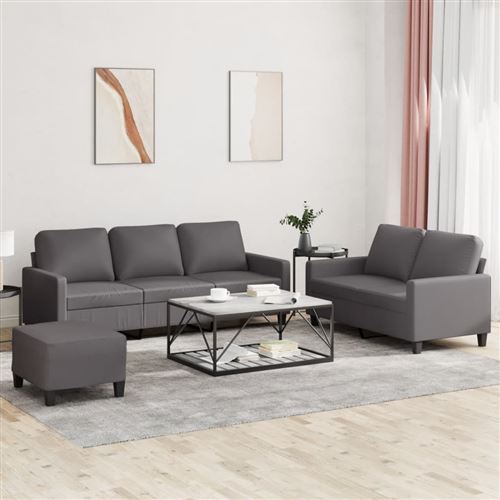 Vidaxl Gris Ensemble De Canapés 3 Pcs Avec Coussins Similicuir3201425 - Image 2