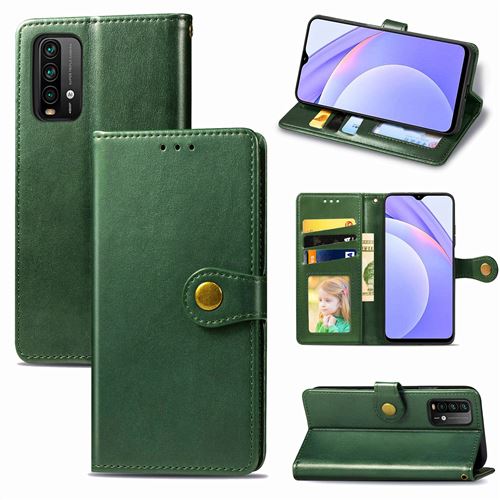 MPFRANCE Housse pour Xiaomi Redmi Note 9 Vert [Porte Carte, etui portefeuille, boucle]