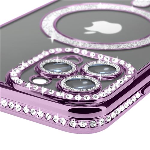 Coque IPhone 13 Avizar – Diamant Strass Violet – Contour Rigide – NEUF