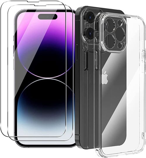 Coque gel transparente pour iPhone 14 PRO MAX et 2 protections écran verre trempé [Novago