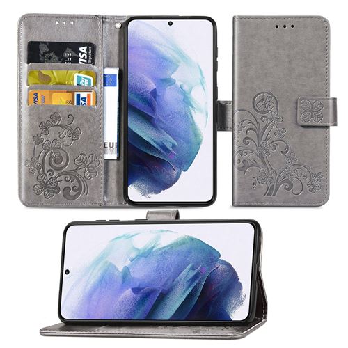 MPFRANCE Housse pour Samsung Galaxy S21 Plus Gris [Fleur de Lys]