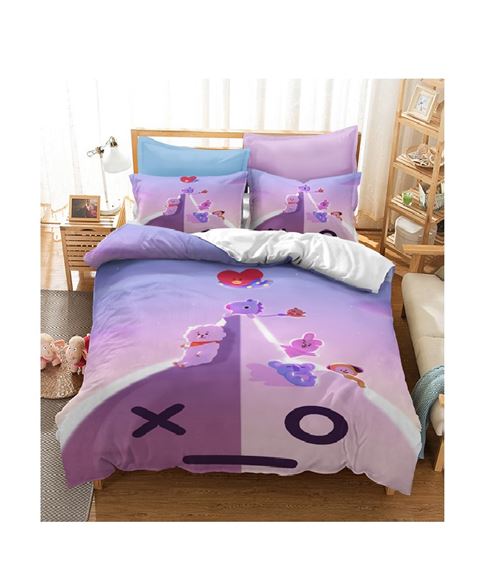 Set de housse de couette BT21 en polyester 140x200cm avec 2 taies d'oreiller 50*75cm #MK18004