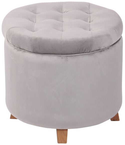Tabouret bas repose-pieds Marsa en tissu ou velours avec espace de rangement , Gris/Velours