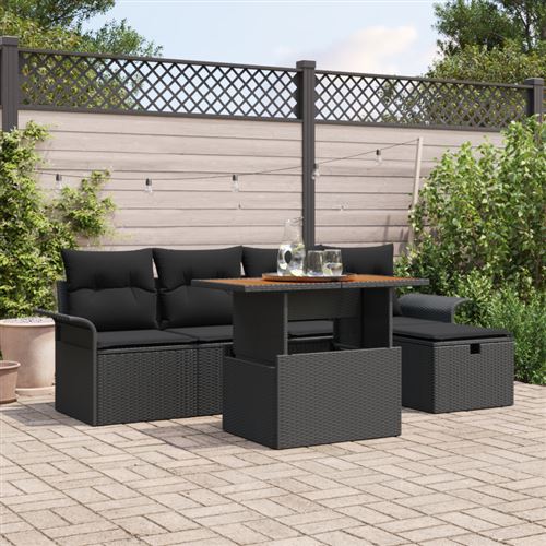 Non Communiqué Noir Ensemble De 6 Canapés De Jardin Avec Coussins Poly Rattan