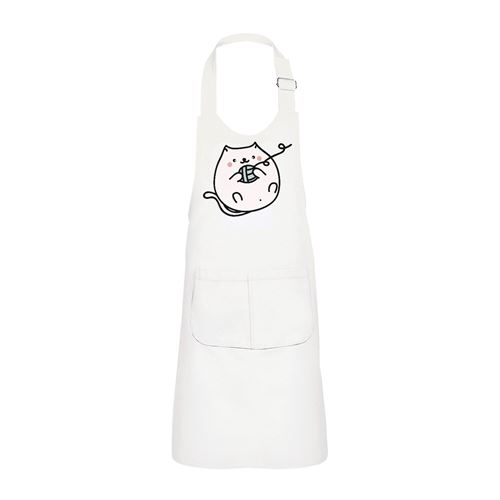 Fabulous Tablier Cuisine Enfant 2 Poches Blanc Chat Pusheen Pelotte de Laine Dessin Kawai - Haut de gamme