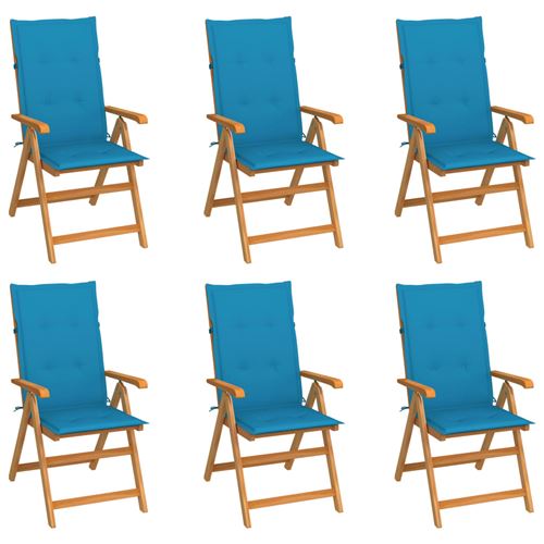 VIDAXL - Chaise de jardin - Bois de teck - Bleu - Lot de 6 - Image 2