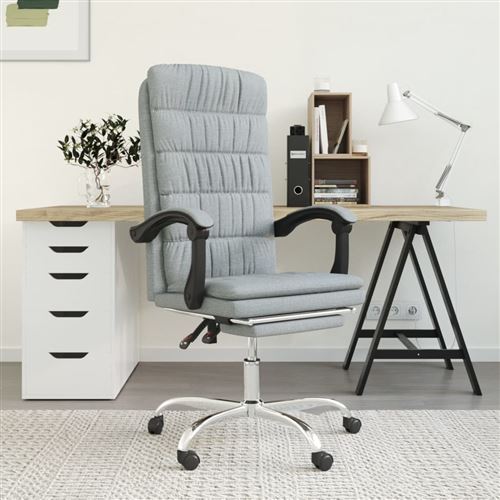 vidaXL Fauteuil Inclinable de Bureau Siège Inclinable Chaise d'Ordinateur Dossier et Repose-pied Réglables Meuble de Bureau Intérieur Gris Clair Tissu