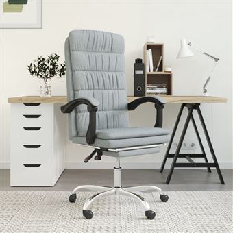 vidaXL Fauteuil Inclinable de Bureau Siège Inclinable Chaise d'Ordinateur Dossier et Repose-pied Réglables Meuble de Bureau Intérieur Gris Clair Tissu - 1