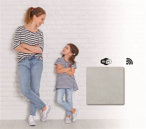Radiateur &eacute;lectrique &agrave; inertie s&egrave;che pierre naturelle Mazda Dual Kherr Smart blanc 1000W