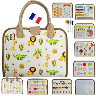 MAZAGUI Busy Board Montessori, Planche Montessori d'activités éducatives sur Les Animaux de la Jungle, Apprentissage de l'alphabet, des Chiffres, des Couleurs et Plus, 9 Pages