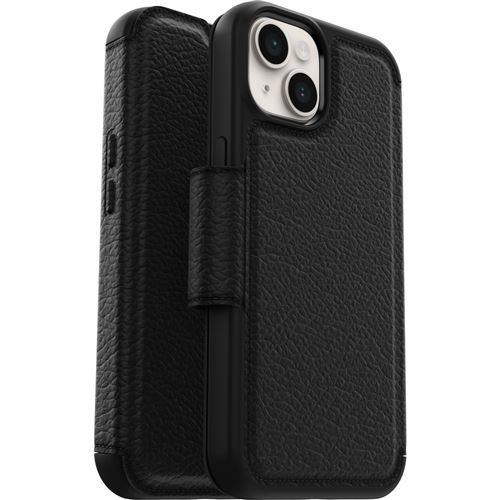 OtterBox Strada Series - Étui à rabat pour téléphone portable - compatibilité avec MagSafe - polycarbonate, loquet métallique, cuir véritable - ombre - pour Apple iPhone 14 Plus