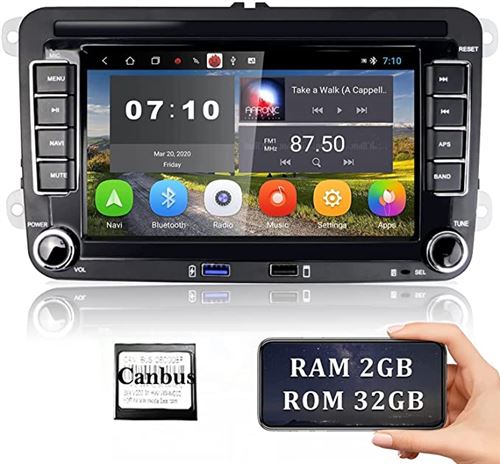 [2G+32G] Autoradio Android pour VW Navigation GPS 7 Écran Tactile Capacitif Bluetooth Voiture Stéréo WiFi Récepteur Radio FM USB pour Golf Polo Touran Tiguan Seat Altea