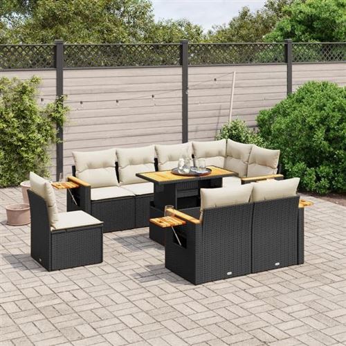Non Communiqué Noir Vidaxl Salon De Jardin Avec Coussins 9 Pcs, Canapés De Terrasse, Ensemble De Meubles De Patio, Mobilier D'extérieur, 3273611
