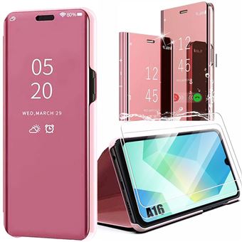 Coque + 2 Verres Trempés pour Samsung Galaxy A16 4G/5G, Protection Avant et Arrière Smart View Anti-Rayures - Rose - BOOLING - 1