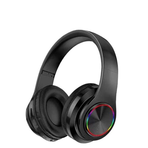 Casque Bluetooth,ELVANZA,casque sans fil lumineux,casque pliable avec basses puissantes,effets lumineux multicolores,Bluetooth 5.0,8 heures d'autonomie et 200 heures en veille,compatible avec les téléphones,ordinateurs et tablettes,noir - Image 1