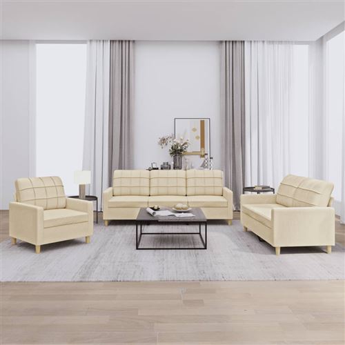 Non Communiqué Crème Vidaxl Ensemble De Canapés 3 Pcs Avec Coussins Tissu