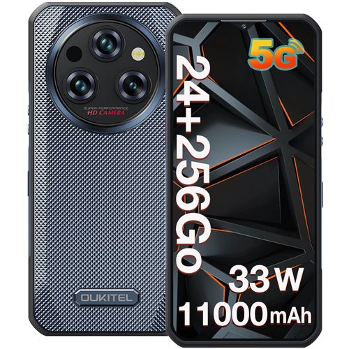 OUKITEL WP35 Smartphone 6.6 pouces 24GO(8+16) 256GO Octa Core Android 14 Dual sim 5G 11000mAh-GRIS