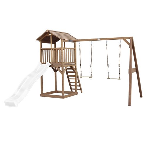 AXI Beach Tower avec Balancoire Double Marron Toboggan Blanc