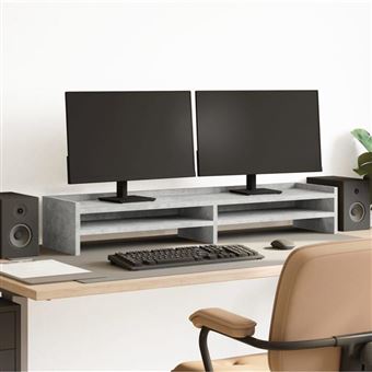 vidaXL Support de moniteur gris béton 100x24x16 cm bois d'ingénierie, supports de moniteur double, support pour écran 854727 - 1