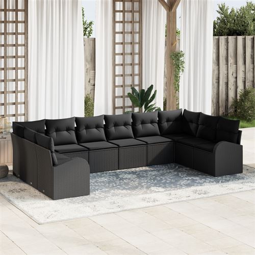 Non Communiqué Noir Ensemble De Canapés De Jardin À 10 Pièces Avec Coussins Poly Rattan