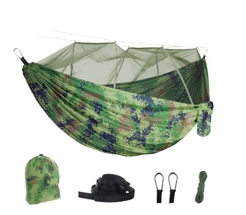 Hamac avec Moustiquaire de Voyage Camping FONGWAN Pliable avec Accessoires 260x140cm pour Jardin Exterieur Randonnée - Vert foncé