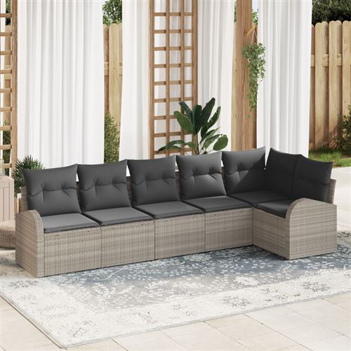 Vidaxl Gris/Clair Ensemble De Canapé De Jardin 6 Pièces Avec Coussins En Poly Rotin - Image 2