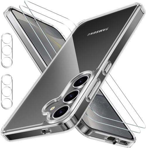 Coque Silicone Transparente + Verres Trempes et Protections Camera Arriere Transparent X2 Pour Samsung Galaxy S24 Plus Little Boutik©
