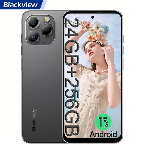 Blackview A96 Téléphone Portable 6,5 2.4K 120Hz 24Go+256Go MTK Helio G99 Android 13 48MP Dual SIM,Face ID,NFC,Certifié TÜV - Noir