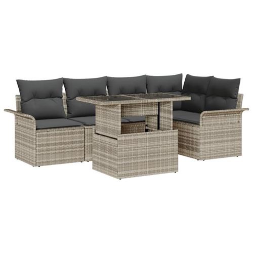 Vidaxl Gris/Clair Ensemble De Canapé De Jardin 6 Pièces Avec Oreillers En Rattan Poly Canapé De Jardin 2 Places Avec Rangement & 3357025 - Image 2