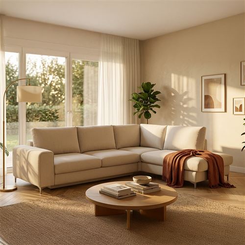 Canap&eacute; Tissu Angle Droit Beige Fiesole - 3 Places - Beige