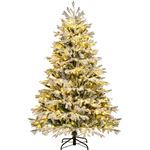 Giantex Sapin de Noël 180 cm, Charnières avec 1022 Branches en PE PVC, 350 Lumières LED