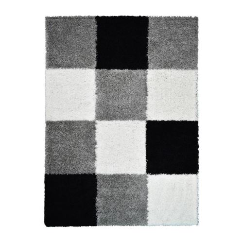 NORA Tapis de salon shaggy - 120 x 160 cm - Noir a carreaux