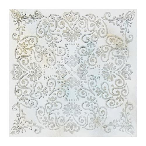Toile peinte relief Fleur - Coton - 60x60 cm - Bleu et gris