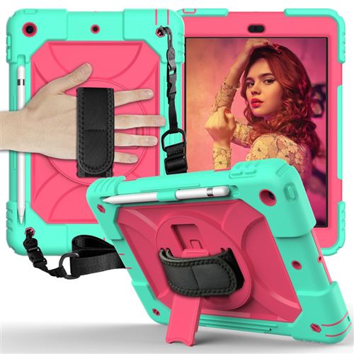 Coque en TPU hybride avec béquille pivotante à 360° et dragonne vert pour Apple iPad 10.2 (2019)