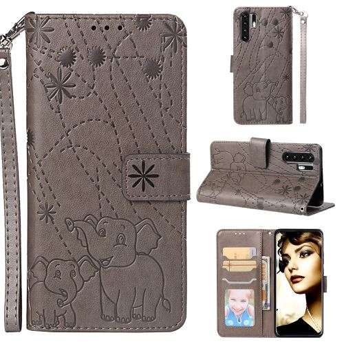 Etui en PU support à motif d'éléphant gris pour votre Huawei P30 Pro