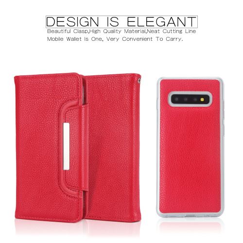 Etui en PU litchi aimant détachable 2-en-1 rouge pour votre Samsung Galaxy S10