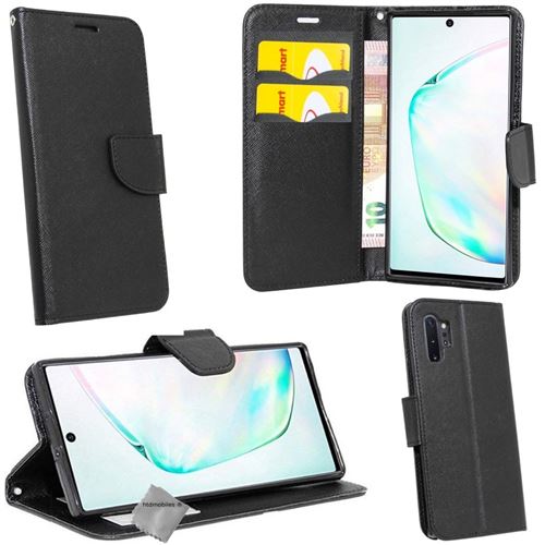 Housse etui coque pochette portefeuille pour Samsung Galaxy Note 10+ Plus + verre trempe - NOIR / NOIR - htdmobiles