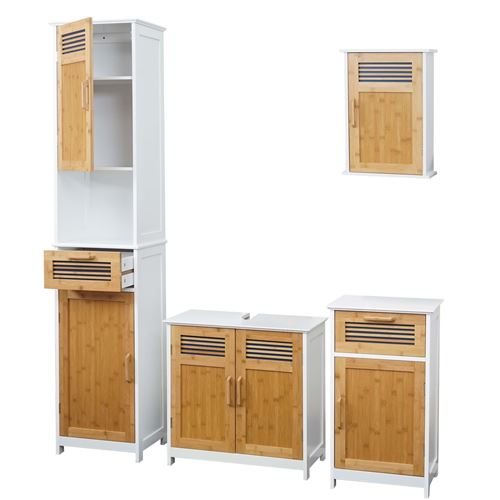 Meubles de salle de bain MENDLER HWC-A85 bambou blanc