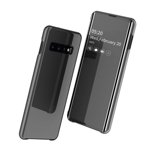Etui en PU surface de miroir de la fenêtre de vue noir pour votre Samsung Galaxy S10