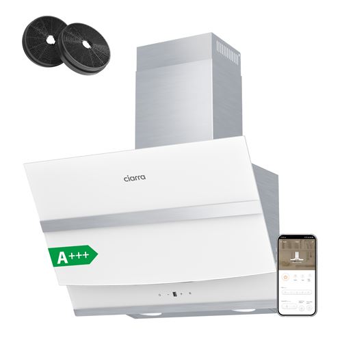 Ciarra hotte inclin&eacute;e tactile 60cm 750m3/h classe a avec filtre &agrave; charbon