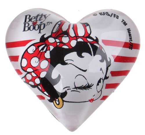Kamparo aimant coeur Betty Boop 4 cm verre blanc/rouge