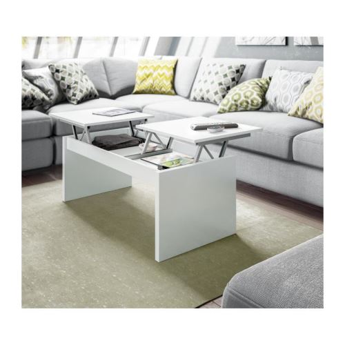 Table Basse Relevable 2 Plateaux Blanc L 102 X P 43 X H 50 Cm