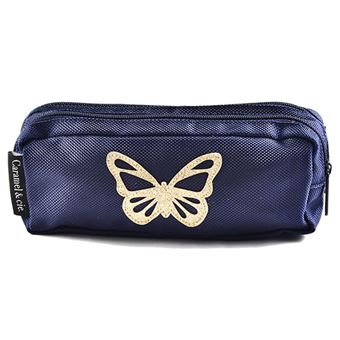 CARAMEL ET COMPAGNIE Trousse Papillon Bleue Marine Matiere 100 polyester 2 compartiments 21 x 7 x 6 cm Trousse fourre tout et plumier Achat prix fnac